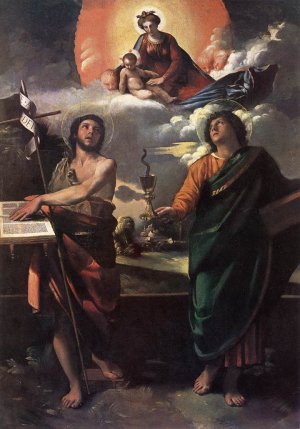 The Virgin Appearing to Sts John the Baptist and John the Evangelist Oil painting by Dossi Battista