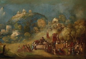 The Trojans building the Temple to Venus at Eryx and making offerings at Anchises'grave by Dosso Dossi Oil Painting