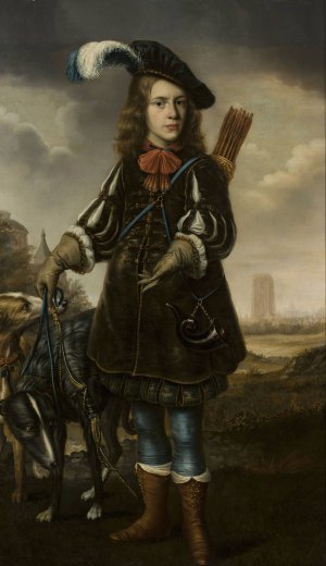 Portrait of a boy in a hunting attire by Douwe Juwes De Dowe Oil Painting