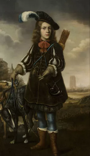 Portrait of a boy in a hunting attire by Douwe Juwes De Dowe Oil Painting