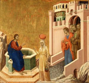 Christ and the Samaritan Woman by Duccio Di Buoninsegna Oil Painting