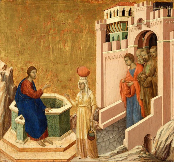 Christ and the Samaritan Woman  by Duccio Di Buoninsegna - Hand-Painted Oil Painting Reproduction
