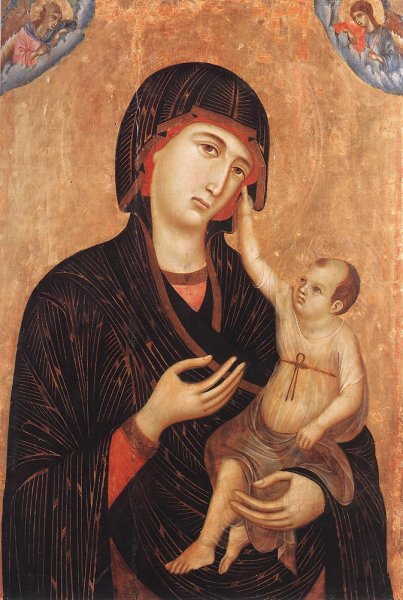 Madonna with Child and Two Angels Crevole Madonna by Duccio Di Buoninsegna - Hand-Painted Oil Painting Reproduction