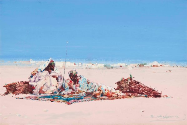Main Product Photo of Traders in the desert Painting by Dudley Hardy