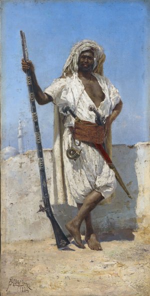 Arabian In Field Equipment by E. Augusto Lovatti Oil Painting