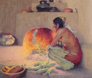 By the Fire by E. Irving Couse Oil Painting