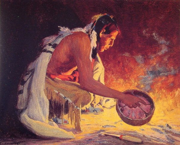 Main Product Photo of Indian by Firelight Painting by E. Irving Couse