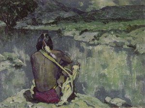 Moonlight Meditation by E. Irving Couse Oil Painting