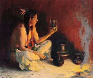 Taos Indian and Pottery by E. Irving Couse - Oil Painting Reproduction