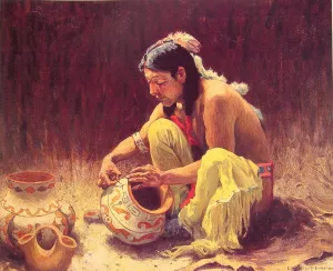 The Pottery Decorator by E. Irving Couse - Oil Painting Reproduction