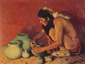 The Pottery Maker by E. Irving Couse - Oil Painting Reproduction