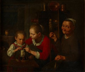 Die SpitzenklOpplerin by E. K. Lautter Oil Painting