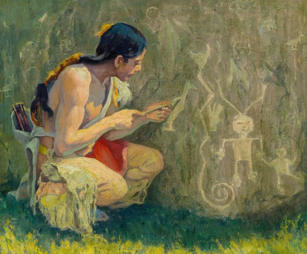 The Pictographs  by Eanger Irving Couse - Hand-Painted Oil Painting Reproduction