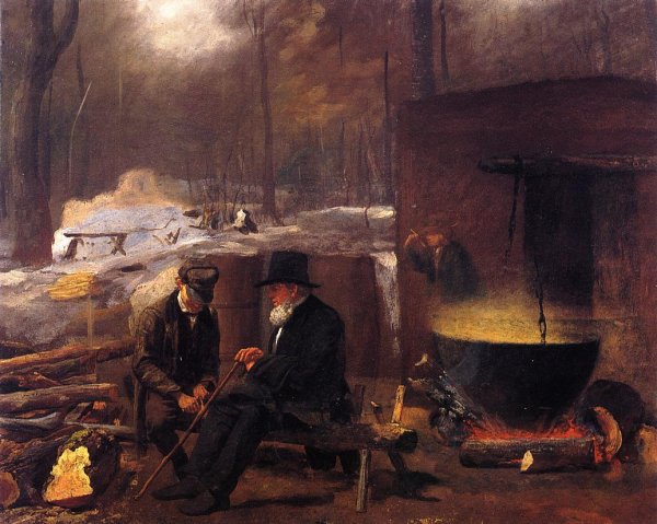 Main Product Photo of At the Camp, Spinning Yarns and Whittling Painting by Eastman Johnson
