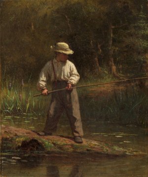 Boy Fishing by Eastman Johnson Oil Painting