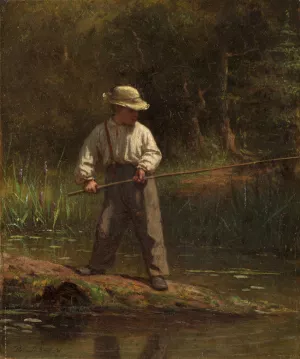 Boy Fishing by Eastman Johnson Oil Painting