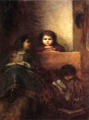 Children Reading Oil painting by Eastman Johnson