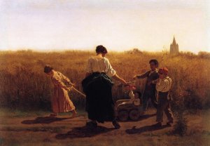 Copy after Jules Breton's 'Le Depart les Champs' by Eastman Johnson Oil Painting