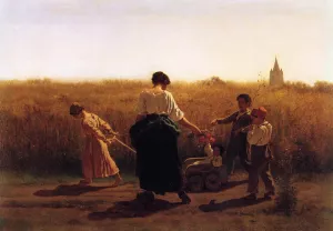 Copy after Jules Breton's 'Le Depart les Champs' by Eastman Johnson Oil Painting