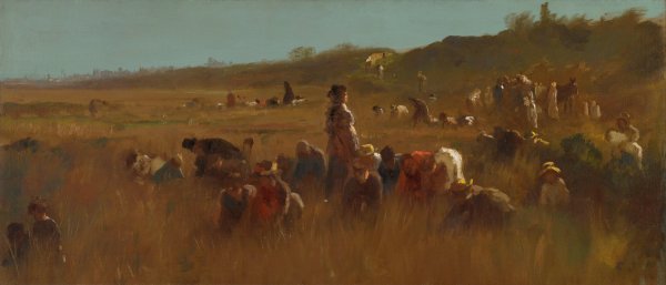 Cranberry Pickers, Nantucket  by Eastman Johnson - Hand-Painted Oil Painting Reproduction