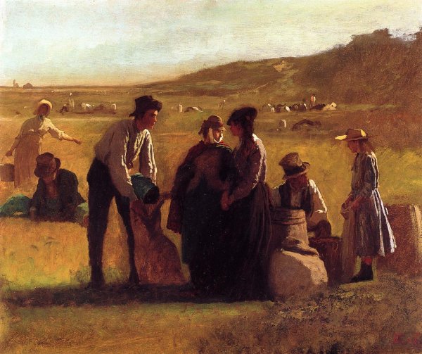 Main Product Photo of Cranberry Pickers Painting by Eastman Johnson