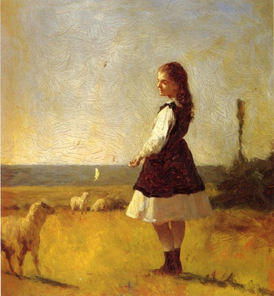 Feeding the Lamb by Eastman Johnson - Hand-Painted Oil Painting Reproduction