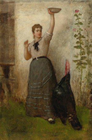 Feeding The Turke by Eastman Johnson Oil Painting
