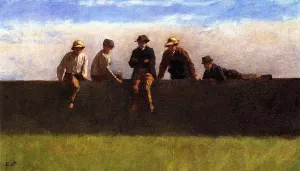 Five Boys on a Wall by Eastman Johnson Oil Painting