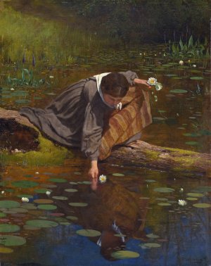 Gathering Lilies by Eastman Johnson Oil Painting