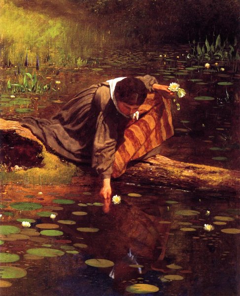 Gathering Lilies by Eastman Johnson - Hand-Painted Oil Painting Reproduction