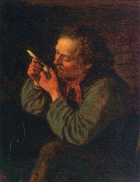 Lighting His Pipe by Eastman Johnson - Hand-Painted Oil Painting Reproduction