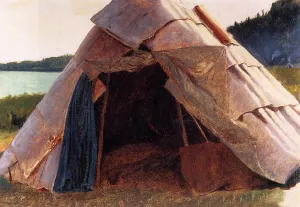 Ojibwe Wigwam at Grand Portage by Eastman Johnson Oil Painting