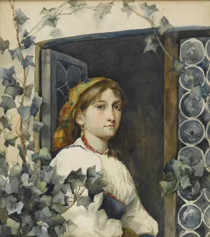 Peasant Girl in Window by Eastman Johnson Oil Painting