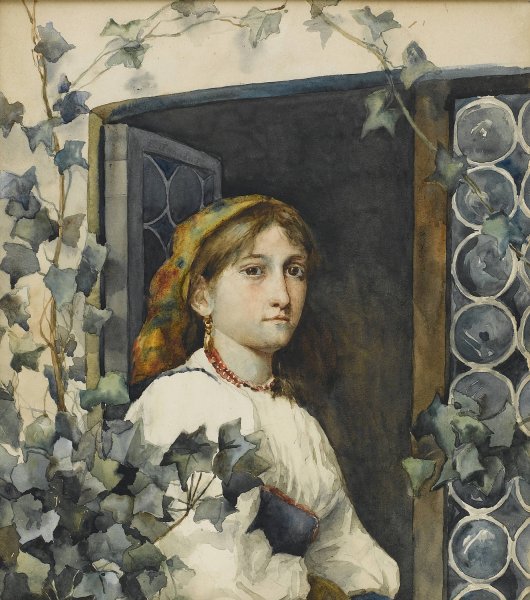 Peasant Girl in Window  by Eastman Johnson - Hand-Painted Oil Painting Reproduction