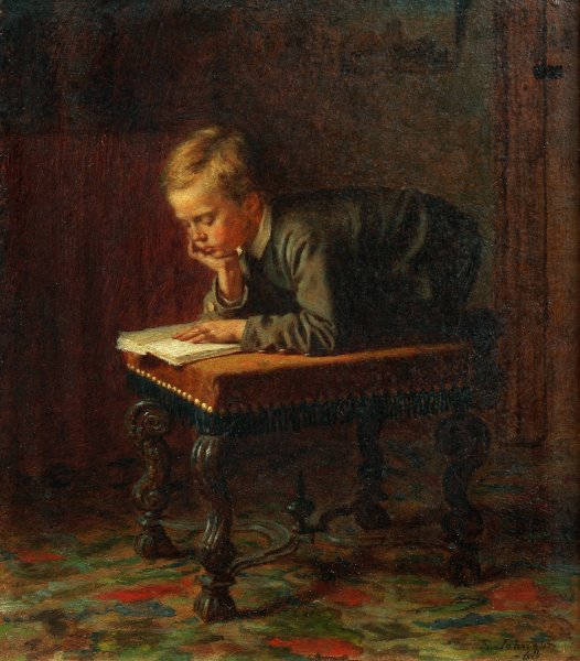 Reading Boy by Eastman Johnson - Hand-Painted Oil Painting Reproduction