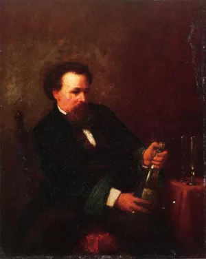 Self Portrait with Bottle of Champagne by Eastman Johnson Oil Painting