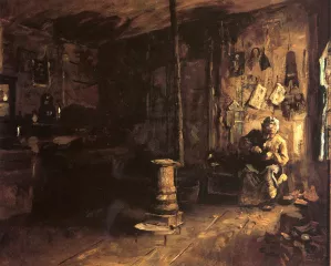 Shoemaker Haberty's Shop by Eastman Johnson Oil Painting