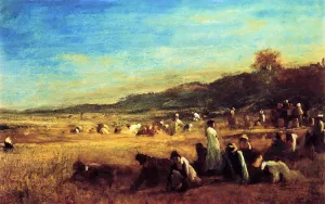 Study for 'The Cranberry Harvest, Island of Nantucket' by Eastman Johnson Oil Painting