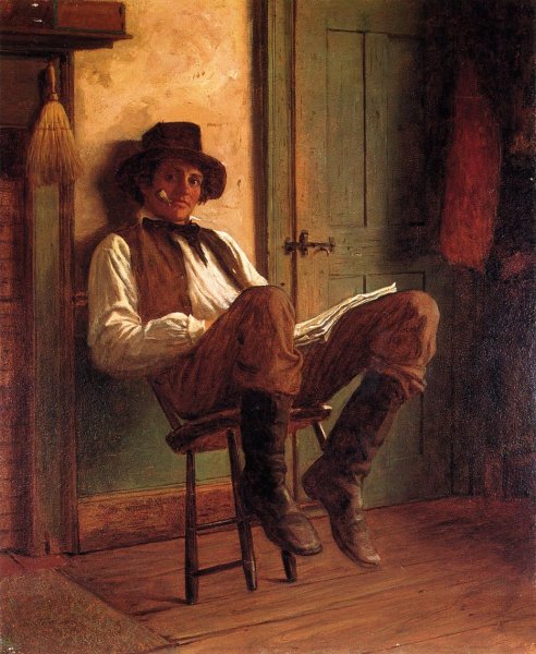 Sunday Morning also known as The Evening Paper by Eastman Johnson - Hand-Painted Oil Painting Reproduction