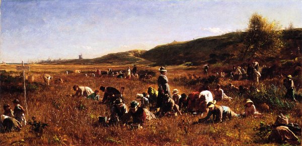 Main Product Photo of The Cranberry Harvest, Island of Nantucket Painting by Eastman Johnson