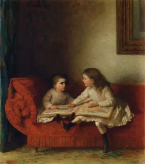The Lesson also known as The Lesson with Page N.O.P. of the Alphabet Book by Eastman Johnson Oil Painting