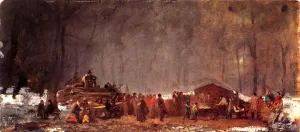 The Maple Sugar Camp: Turning Off by Eastman Johnson Oil Painting