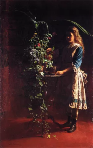 Watering Flowers by Eastman Johnson - Oil Painting Reproduction