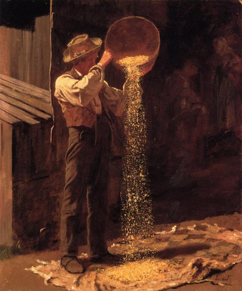 Winnowing Grain by Eastman Johnson - Hand-Painted Oil Painting Reproduction