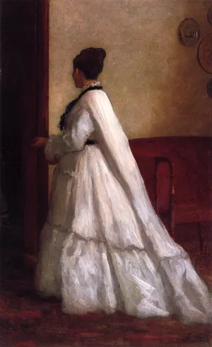 Woman in a White Dress by Eastman Johnson Woman in a White Dress Oil painting by Eastman Johnson