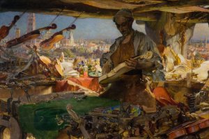 Stradivarius In His Workshop by Edgar Bundy Oil Painting