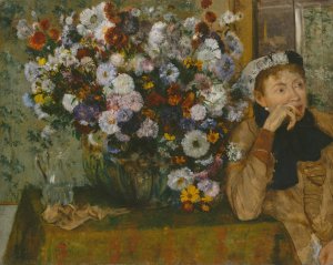 A Woman Seated beside a Vase of Flowers by Edgar Degas Oil Painting