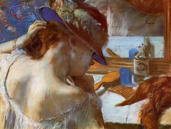 Main Product Photo of At the Mirror Painting by Edgar Degas