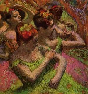 Ballerinas Adjusting Their Dresses painting by Edgar Degas