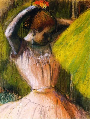Ballet Corps Member Fixing Her Hair by Edgar Degas - Oil Painting Reproduction